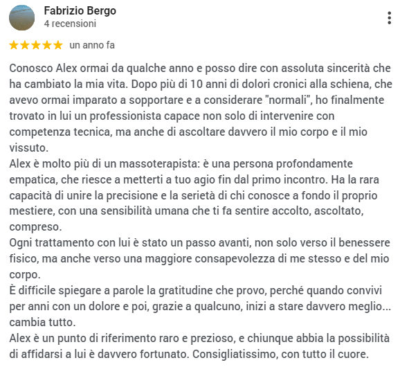 Recensione cliente Alex Sanfilippo